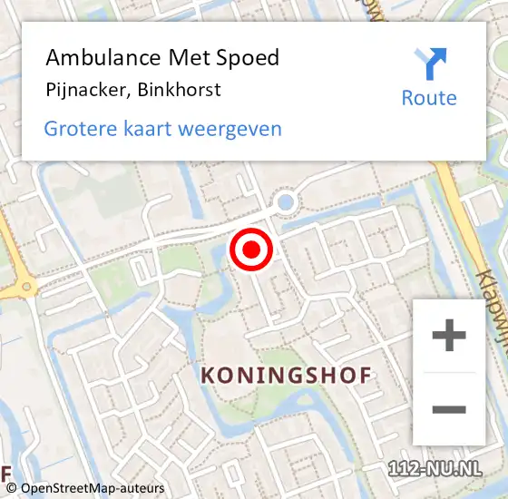 Locatie op kaart van de 112 melding: Ambulance Met Spoed Naar Pijnacker, Binkhorst op 8 juli 2024 16:29