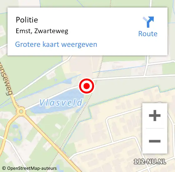 Locatie op kaart van de 112 melding: Politie Emst, Zwarteweg op 8 juli 2024 16:34