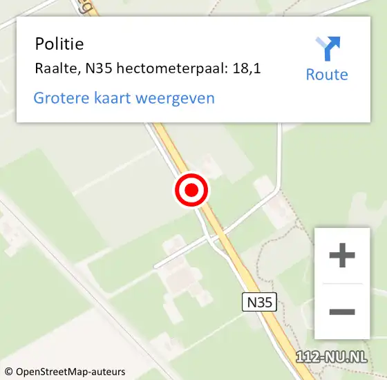 Locatie op kaart van de 112 melding: Politie Raalte, N35 hectometerpaal: 18,1 op 8 juli 2024 16:36