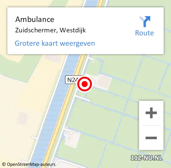 Locatie op kaart van de 112 melding: Ambulance Zuidschermer, Westdijk op 8 juli 2024 16:45