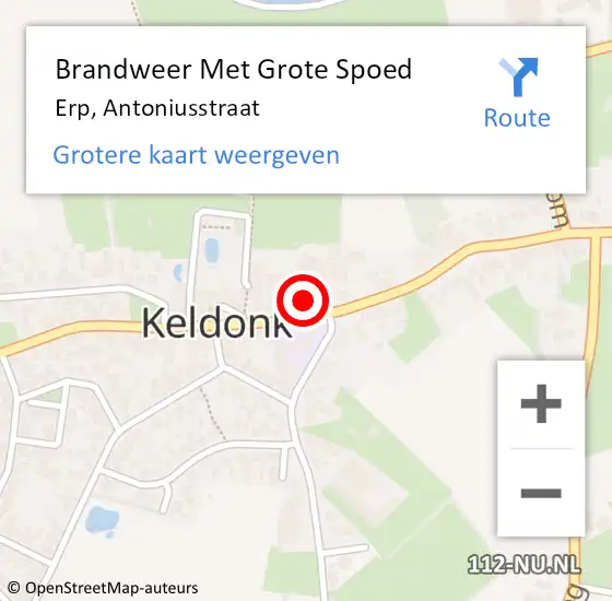 Locatie op kaart van de 112 melding: Brandweer Met Grote Spoed Naar Erp, Antoniusstraat op 8 juli 2024 16:45