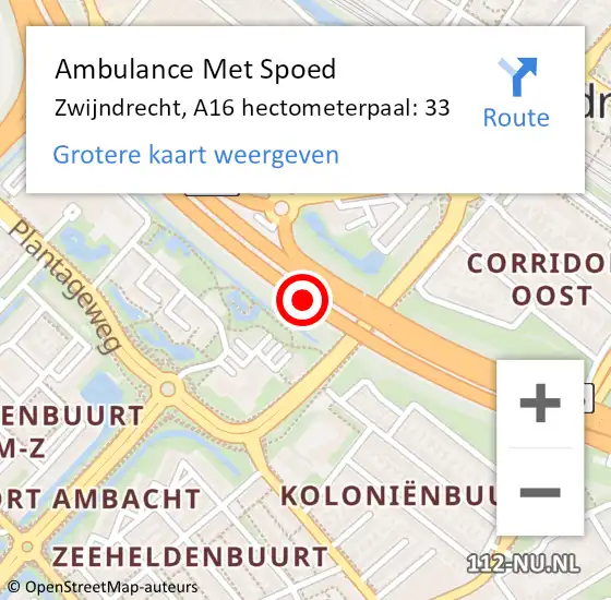 Locatie op kaart van de 112 melding: Ambulance Met Spoed Naar Zwijndrecht, A16 hectometerpaal: 33 op 8 juli 2024 16:52