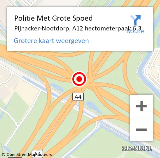 Locatie op kaart van de 112 melding: Politie Met Grote Spoed Naar Pijnacker-Nootdorp, A12 hectometerpaal: 6,3 op 8 juli 2024 17:13