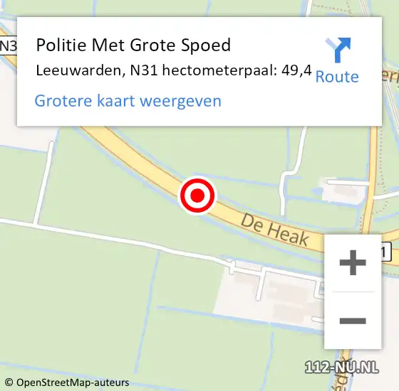 Locatie op kaart van de 112 melding: Politie Met Grote Spoed Naar Leeuwarden, N31 hectometerpaal: 49,4 op 8 juli 2024 17:13