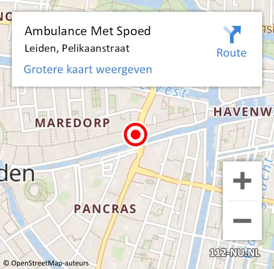 Locatie op kaart van de 112 melding: Ambulance Met Spoed Naar Leiden, Pelikaanstraat op 8 juli 2024 17:15