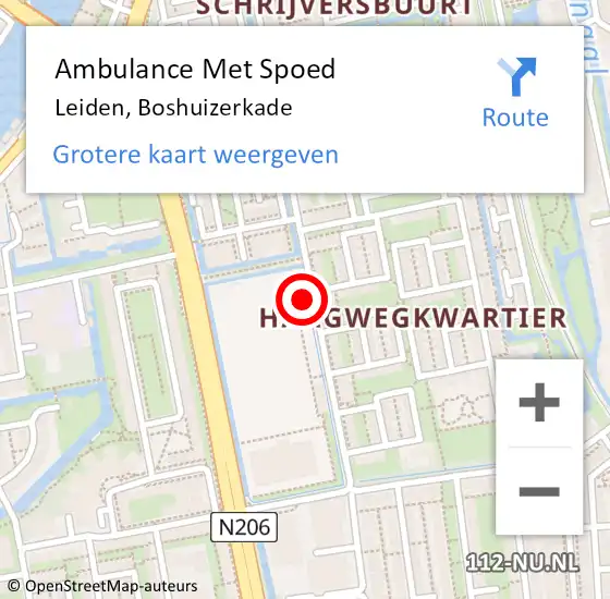 Locatie op kaart van de 112 melding: Ambulance Met Spoed Naar Leiden, Boshuizerkade op 8 juli 2024 17:23