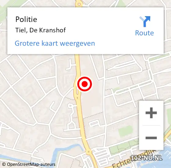 Locatie op kaart van de 112 melding: Politie Tiel, De Kranshof op 8 juli 2024 17:24