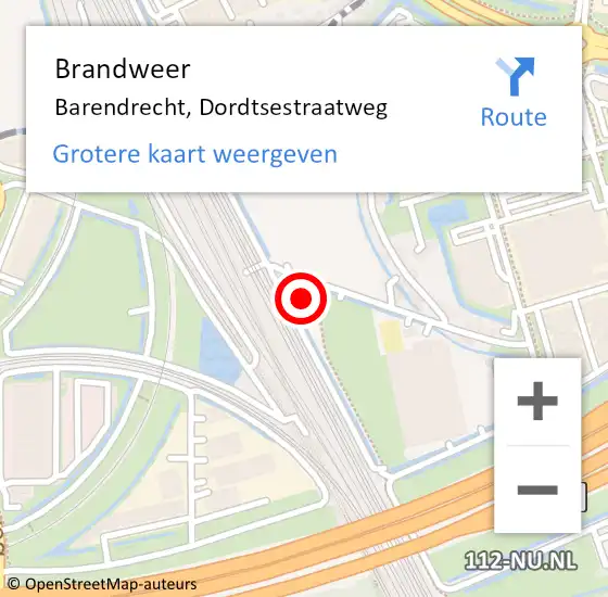 Locatie op kaart van de 112 melding: Brandweer Barendrecht, Dordtsestraatweg op 8 juli 2024 17:25