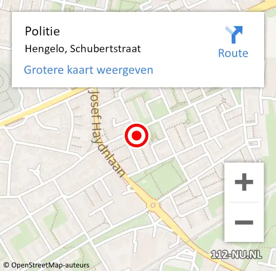 Locatie op kaart van de 112 melding: Politie Hengelo, Schubertstraat op 8 juli 2024 17:25