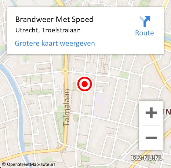 Locatie op kaart van de 112 melding: Brandweer Met Spoed Naar Utrecht, Troelstralaan op 8 juli 2024 17:26