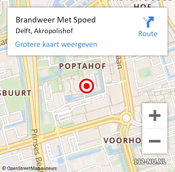 Locatie op kaart van de 112 melding: Brandweer Met Spoed Naar Delft, Akropolishof op 8 juli 2024 17:30