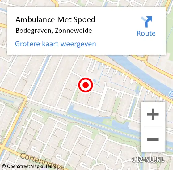 Locatie op kaart van de 112 melding: Ambulance Met Spoed Naar Bodegraven, Zonneweide op 8 juli 2024 17:36