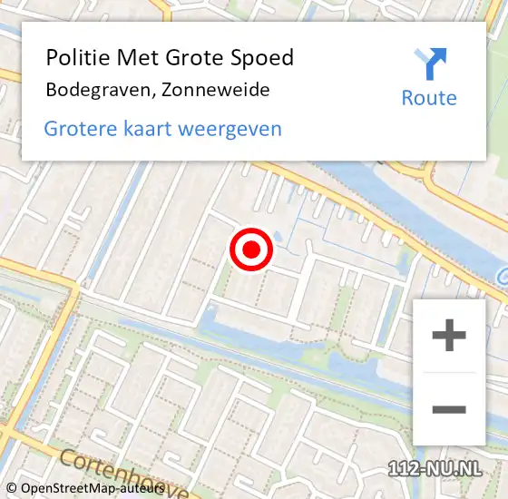 Locatie op kaart van de 112 melding: Politie Met Grote Spoed Naar Bodegraven, Zonneweide op 8 juli 2024 17:38