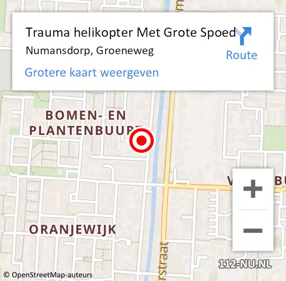 Locatie op kaart van de 112 melding: Trauma helikopter Met Grote Spoed Naar Numansdorp, Groeneweg op 8 juli 2024 17:41