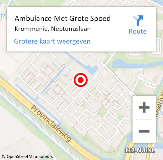 Locatie op kaart van de 112 melding: Ambulance Met Grote Spoed Naar Krommenie, Neptunuslaan op 8 juli 2024 17:55