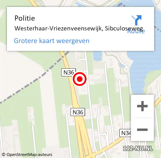 Locatie op kaart van de 112 melding: Politie Westerhaar-Vriezenveensewijk, Sibculoseweg op 8 juli 2024 18:04