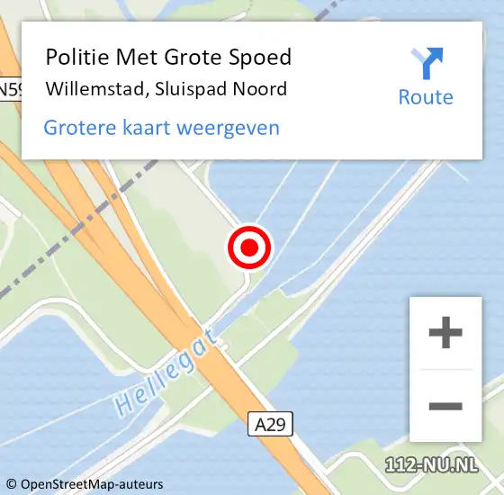 Locatie op kaart van de 112 melding: Politie Met Grote Spoed Naar Willemstad, Sluispad Noord op 8 juli 2024 18:06