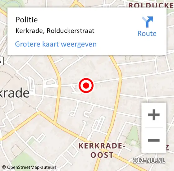 Locatie op kaart van de 112 melding: Politie Kerkrade, Rolduckerstraat op 8 juli 2024 18:06