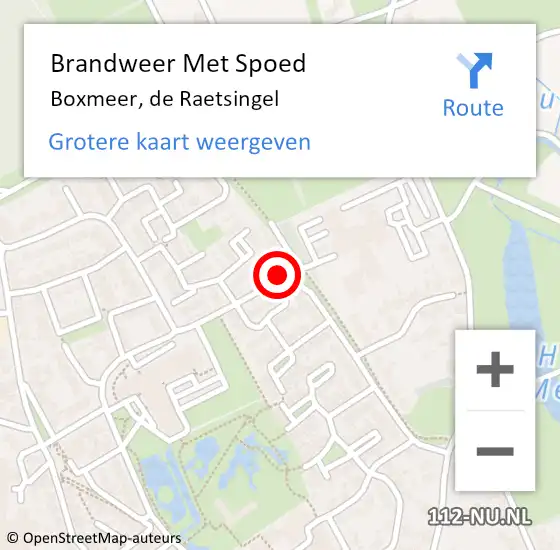 Locatie op kaart van de 112 melding: Brandweer Met Spoed Naar Boxmeer, de Raetsingel op 8 juli 2024 18:17