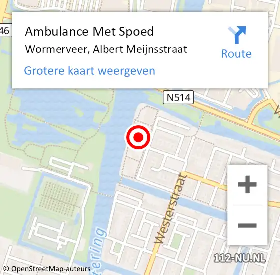 Locatie op kaart van de 112 melding: Ambulance Met Spoed Naar Wormerveer, Albert Meijnsstraat op 8 juli 2024 18:21