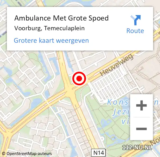 Locatie op kaart van de 112 melding: Ambulance Met Grote Spoed Naar Voorburg, Temeculaplein op 8 juli 2024 18:23