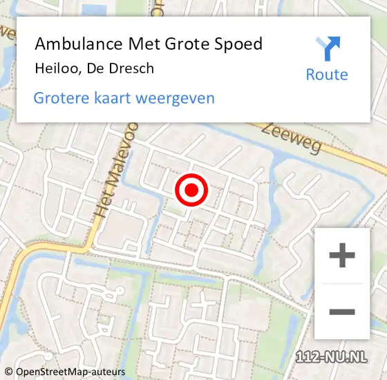 Locatie op kaart van de 112 melding: Ambulance Met Grote Spoed Naar Heiloo, De Dresch op 8 juli 2024 18:31