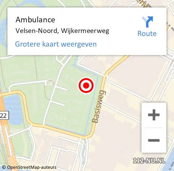 Locatie op kaart van de 112 melding: Ambulance Velsen-Noord, Wijkermeerweg op 8 juli 2024 18:38