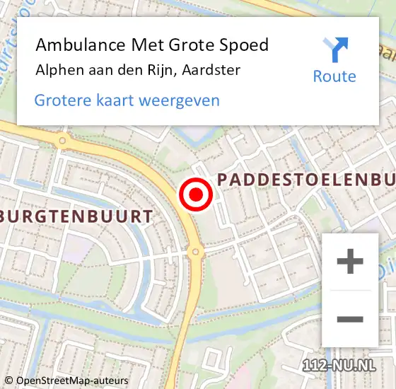 Locatie op kaart van de 112 melding: Ambulance Met Grote Spoed Naar Alphen aan den Rijn, Aardster op 8 juli 2024 18:48