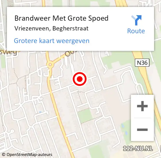 Locatie op kaart van de 112 melding: Brandweer Met Grote Spoed Naar Vriezenveen, Begherstraat op 8 juli 2024 18:51