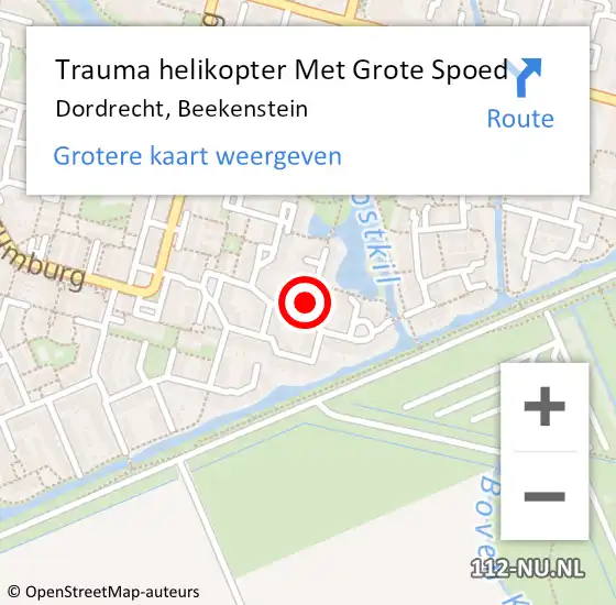 Locatie op kaart van de 112 melding: Trauma helikopter Met Grote Spoed Naar Dordrecht, Beekenstein op 8 juli 2024 18:57