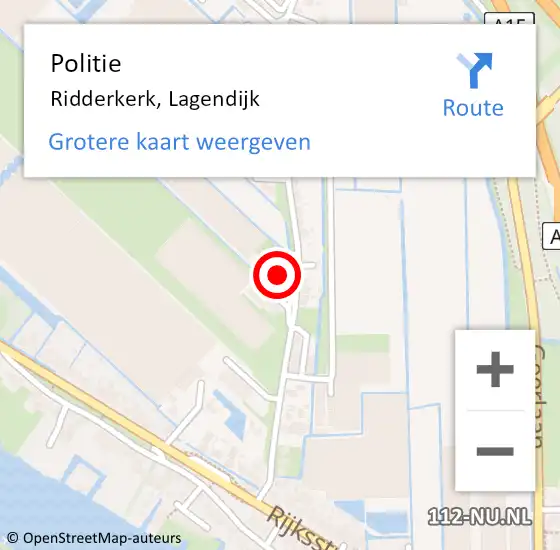 Locatie op kaart van de 112 melding: Politie Ridderkerk, Lagendijk op 8 juli 2024 19:01