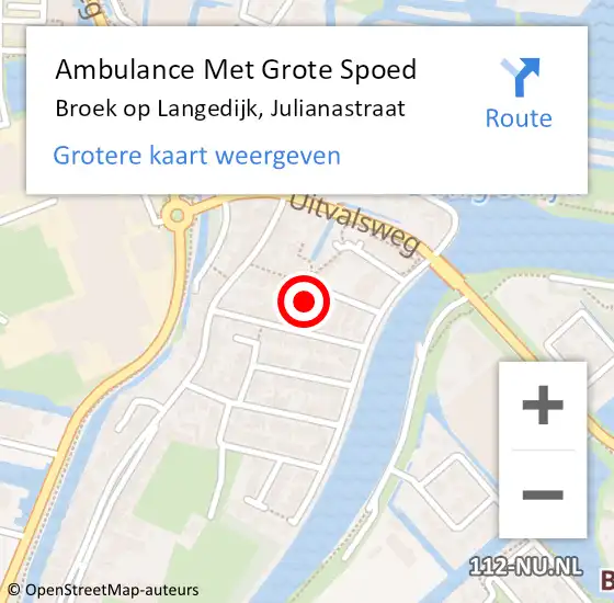 Locatie op kaart van de 112 melding: Ambulance Met Grote Spoed Naar Broek op Langedijk, Julianastraat op 8 juli 2024 19:06