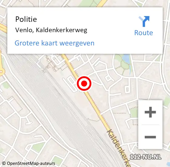 Locatie op kaart van de 112 melding: Politie Venlo, Kaldenkerkerweg op 8 juli 2024 19:23