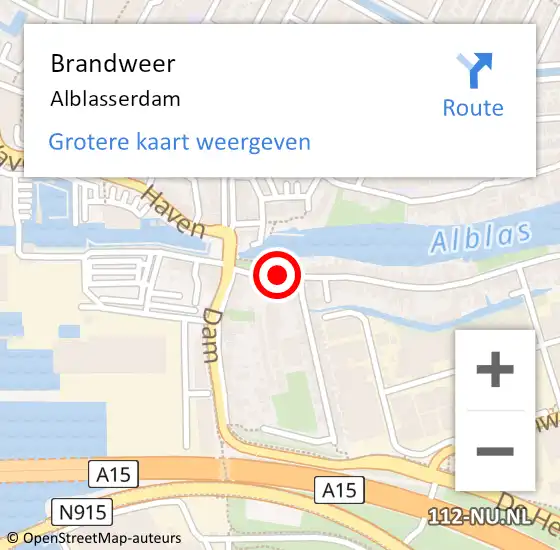 Locatie op kaart van de 112 melding: Brandweer Alblasserdam op 8 juli 2024 19:30