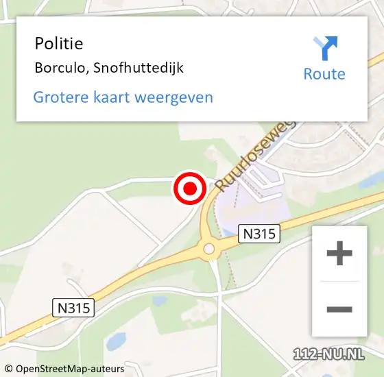 Locatie op kaart van de 112 melding: Politie Borculo, Snofhuttedijk op 8 juli 2024 20:07