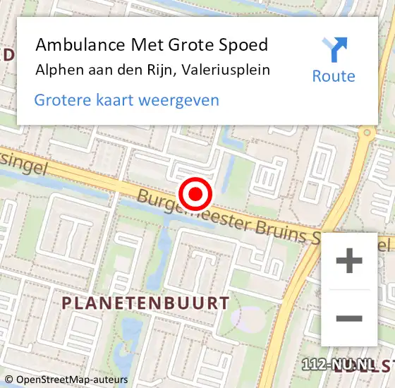 Locatie op kaart van de 112 melding: Ambulance Met Grote Spoed Naar Alphen aan den Rijn, Valeriusplein op 8 juli 2024 21:07