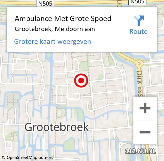 Locatie op kaart van de 112 melding: Ambulance Met Grote Spoed Naar Grootebroek, Meidoornlaan op 8 juli 2024 21:12