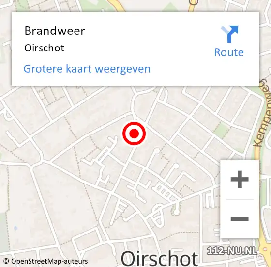 Locatie op kaart van de 112 melding: Brandweer Oirschot op 8 juli 2024 21:17