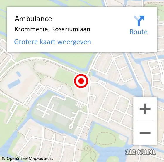 Locatie op kaart van de 112 melding: Ambulance Krommenie, Rosariumlaan op 8 juli 2024 21:26