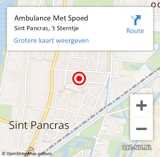 Locatie op kaart van de 112 melding: Ambulance Met Spoed Naar Sint Pancras, 't Sterntje op 8 juli 2024 21:42