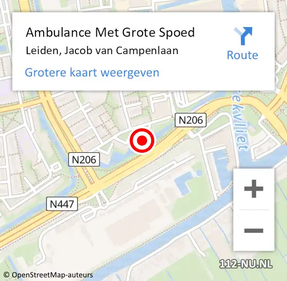 Locatie op kaart van de 112 melding: Ambulance Met Grote Spoed Naar Leiden, Jacob van Campenlaan op 8 juli 2024 22:03