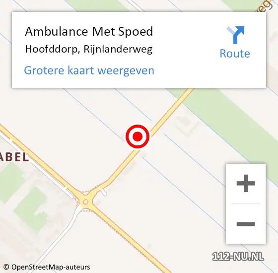 Locatie op kaart van de 112 melding: Ambulance Met Spoed Naar Hoofddorp, Rijnlanderweg op 8 juli 2024 22:12