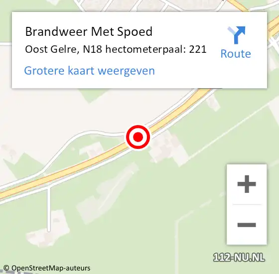 Locatie op kaart van de 112 melding: Brandweer Met Spoed Naar Oost Gelre, N18 hectometerpaal: 221 op 8 juli 2024 22:14