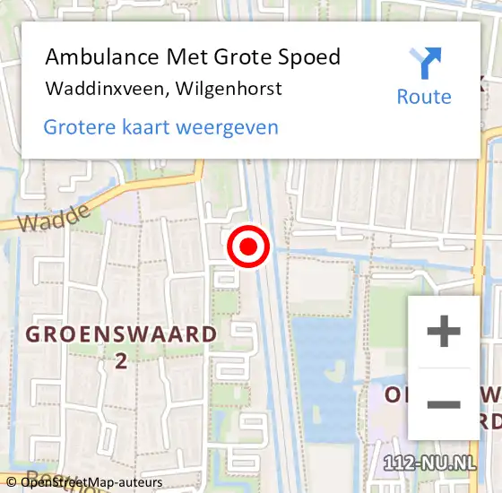 Locatie op kaart van de 112 melding: Ambulance Met Grote Spoed Naar Waddinxveen, Wilgenhorst op 8 juli 2024 22:36