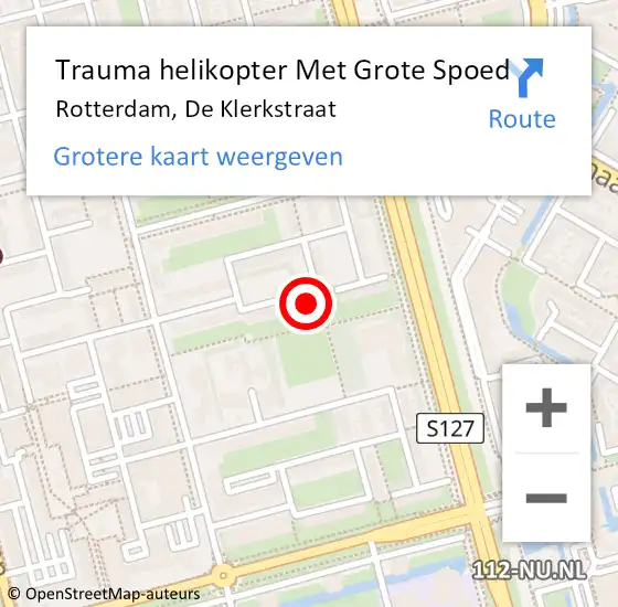 Locatie op kaart van de 112 melding: Trauma helikopter Met Grote Spoed Naar Rotterdam, De Klerkstraat op 8 juli 2024 22:45