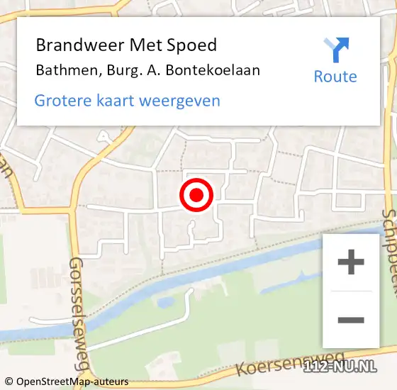 Locatie op kaart van de 112 melding: Brandweer Met Spoed Naar Bathmen, Burg. A. Bontekoelaan op 8 juli 2024 22:58