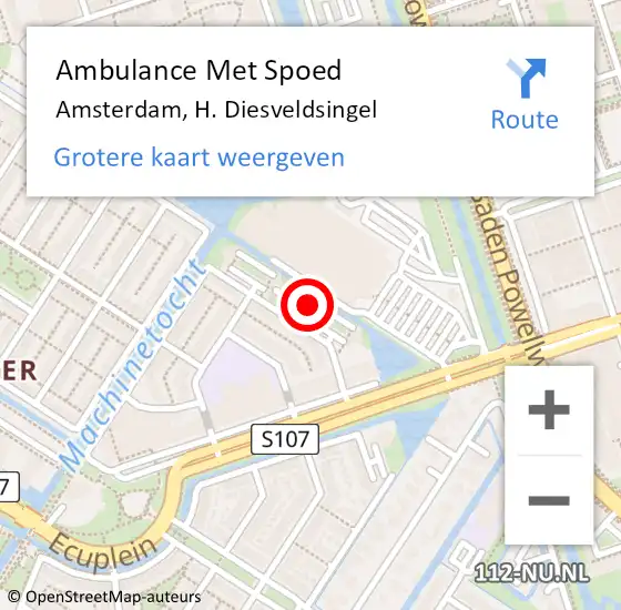 Locatie op kaart van de 112 melding: Ambulance Met Spoed Naar Amsterdam, H. Diesveldsingel op 8 juli 2024 23:01