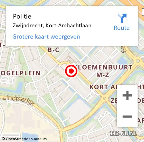 Locatie op kaart van de 112 melding: Politie Zwijndrecht, Kort-Ambachtlaan op 8 juli 2024 23:30