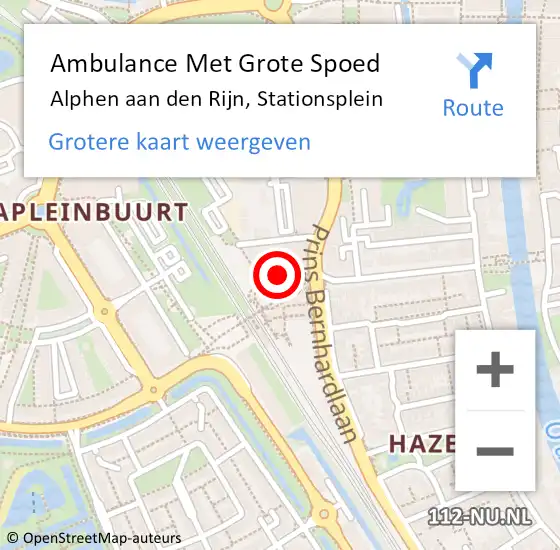 Locatie op kaart van de 112 melding: Ambulance Met Grote Spoed Naar Alphen aan den Rijn, Stationsplein op 8 juli 2024 23:32