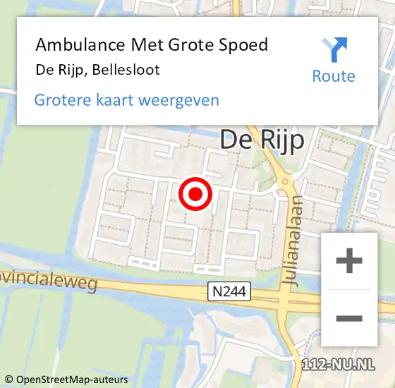 Locatie op kaart van de 112 melding: Ambulance Met Grote Spoed Naar De Rijp, Bellesloot op 9 juli 2024 00:01